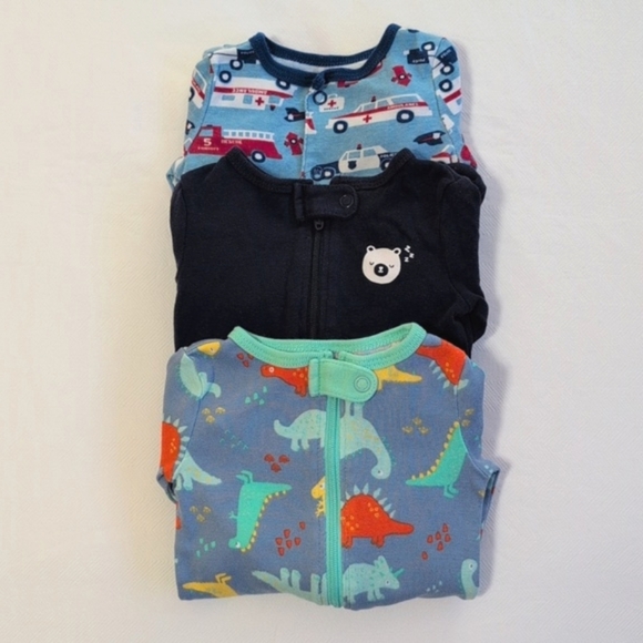 joe fresh 3-pack snug fit cotton sleeper pajamas bundle 0-3 months baby boy - Picture 1 of 14